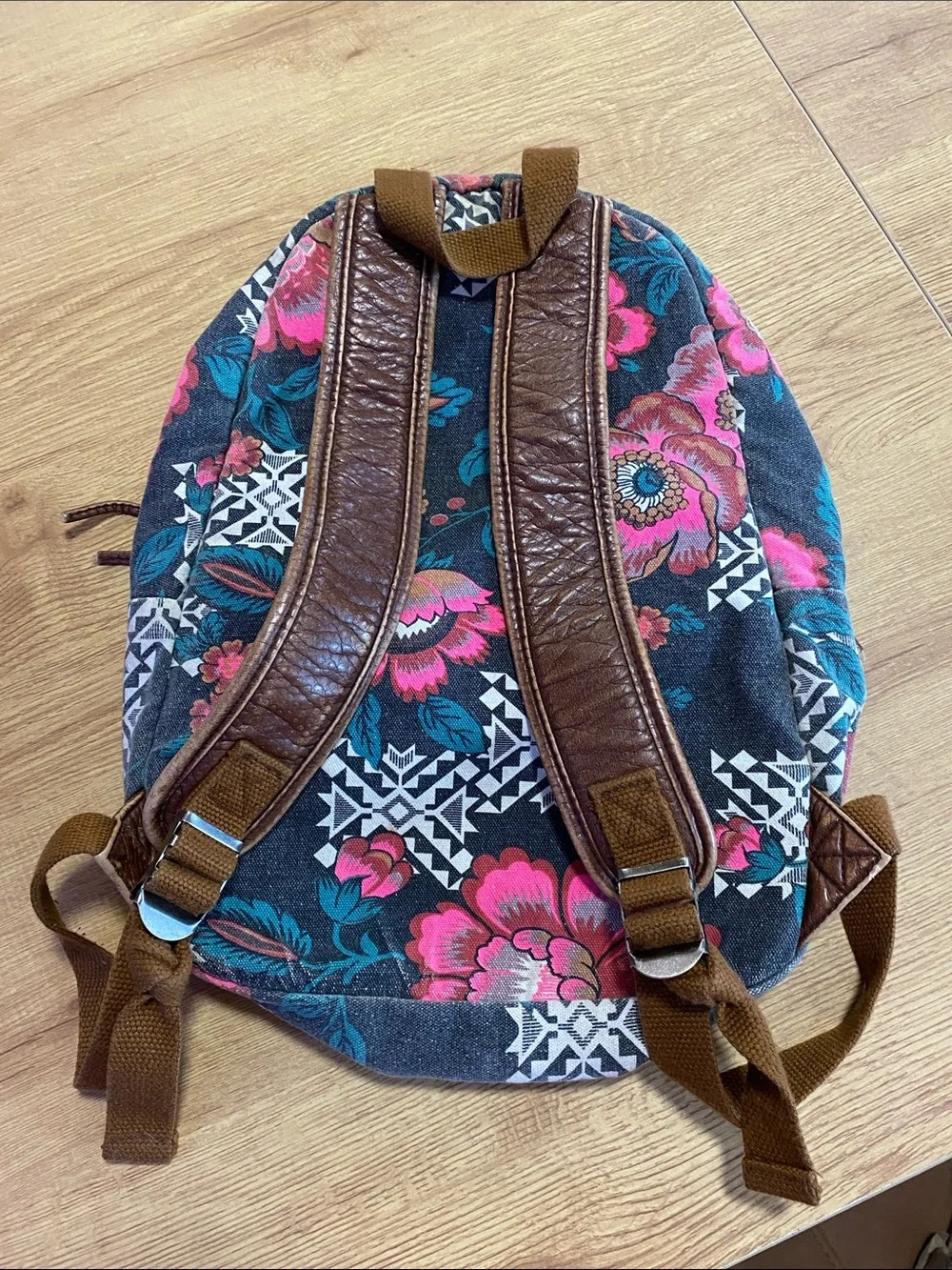 Roxy Black Canvas Mini Backpack with Pink Floral Print